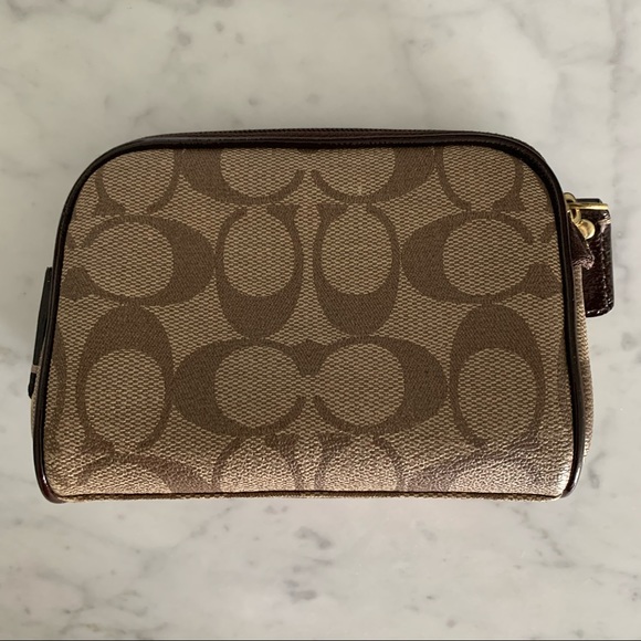 Coach Brown Heritage Monogram Stripe Cosmetics Bag - Picture 2 of 6